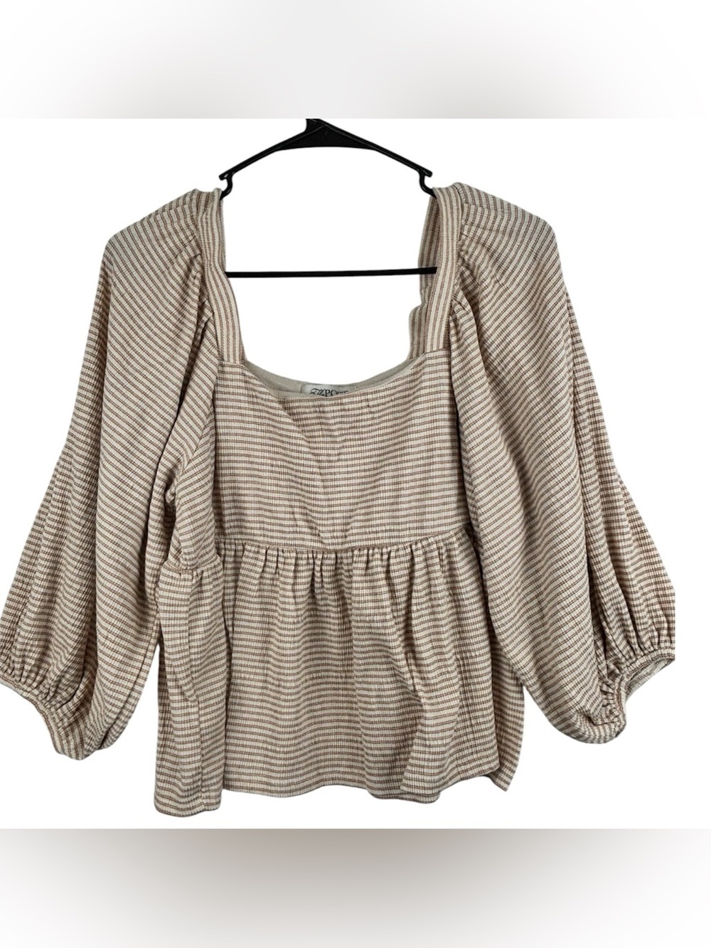 The Post Striped Flowy Boho Square Neck Top Size M Cream with Rust color stripes